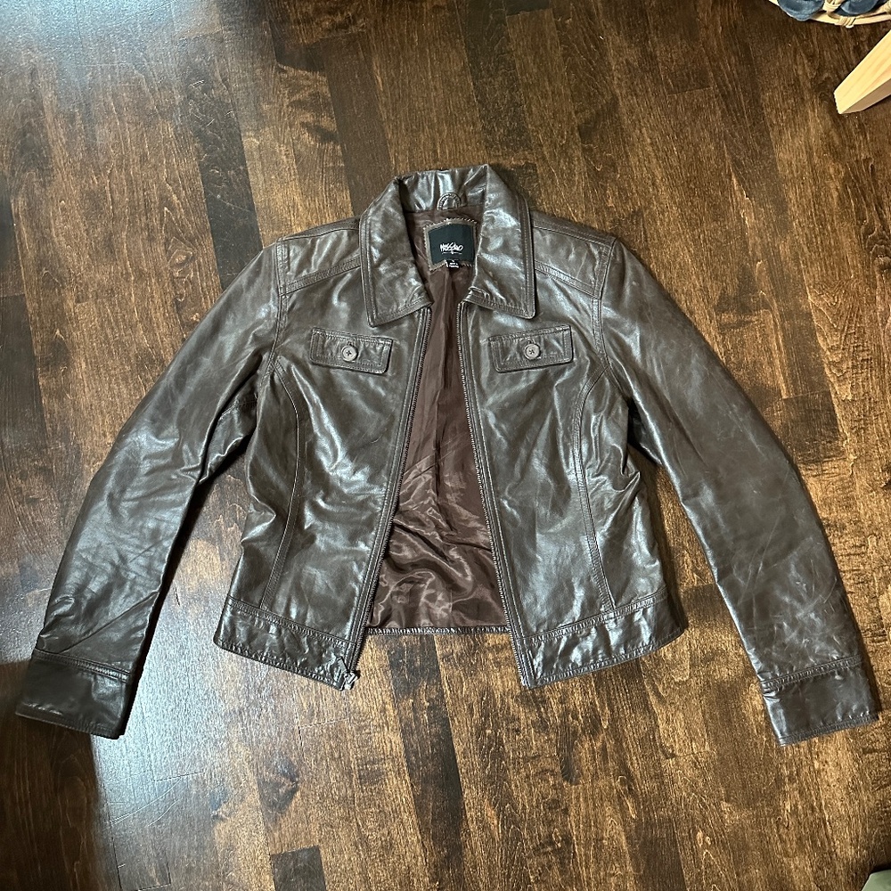 Mossimo 100% Leather Jacket - Distressed Brown, Size Small